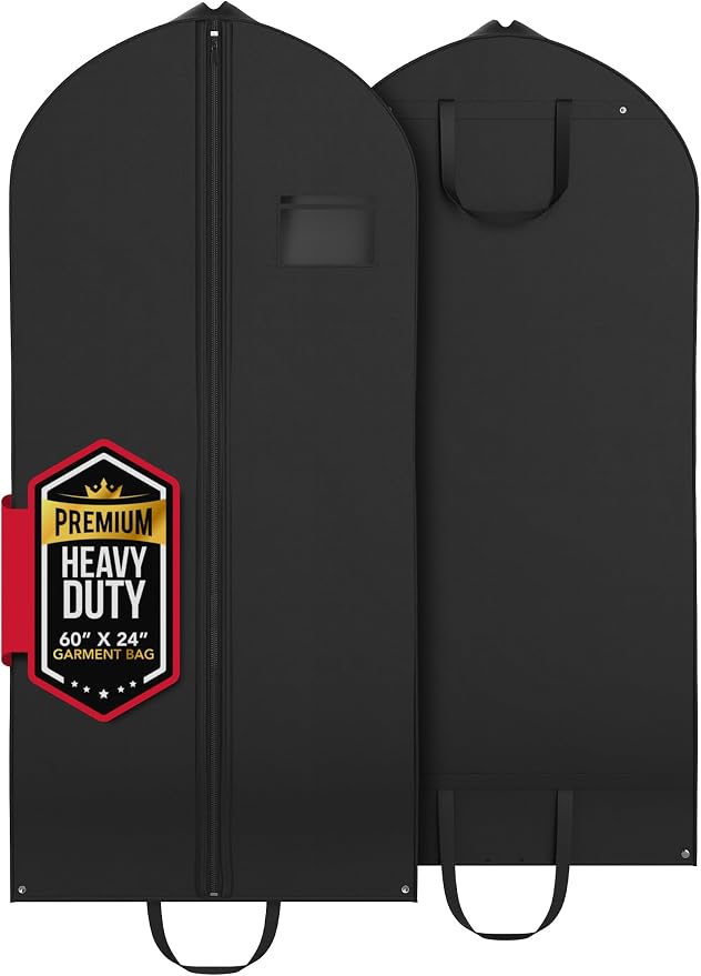 Heavy Duty Travel Garment Bag for Hanging Clothes, Suits, Dresses, Fur Coats & Dress Shirts - Suit Bag for Men - Storage Dress Bags for Women - Carry Handle Garment Bags for Travel 24"x60"