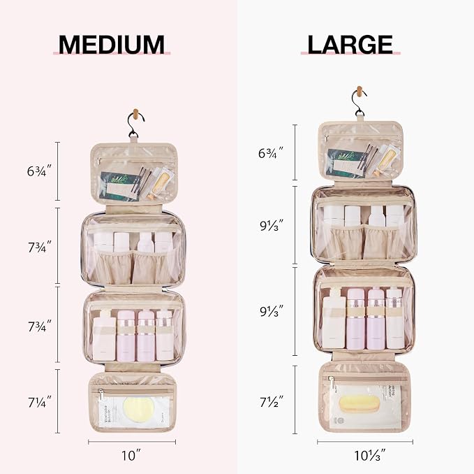 BAGSMART Toiletry Bag Hanging Travel Makeup Organizer with TSA Approved Transparent Cosmetic Bag Makeup Bag for Full Sized Toiletries, Medium-Navy