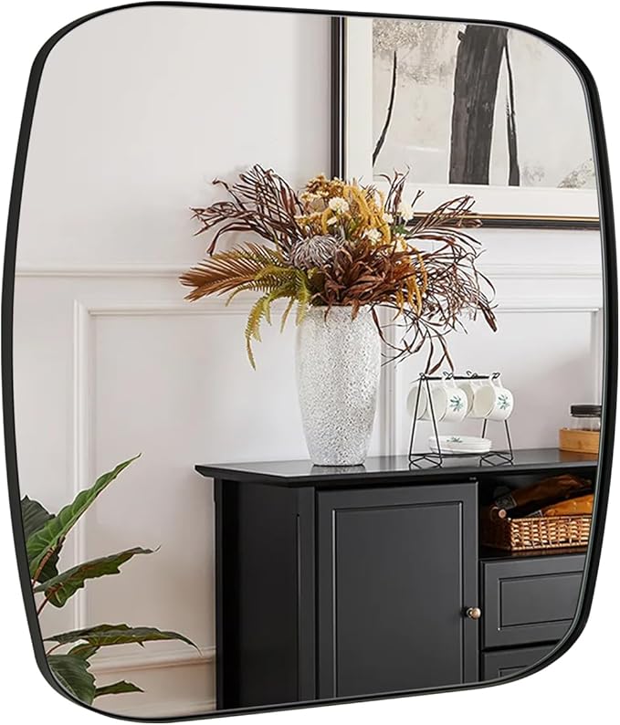 ANDY STAR 24x24 Black Bathroom Mirror, Oblong Vanity Mirror with Stainless Steel Metal Frame, Matte Black Mirror for Over Sink, Modern Anti Rust Wall Mounted