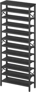 YATINEY 12-Tier Tall Shoe Rack Organizer, Wooden Shoe Storage for Closet Holds 48 Pairs, Sturdy Shoe Shelf with X-Shaped Metal Support, for Entryway, Bedroom, Black SS212BB