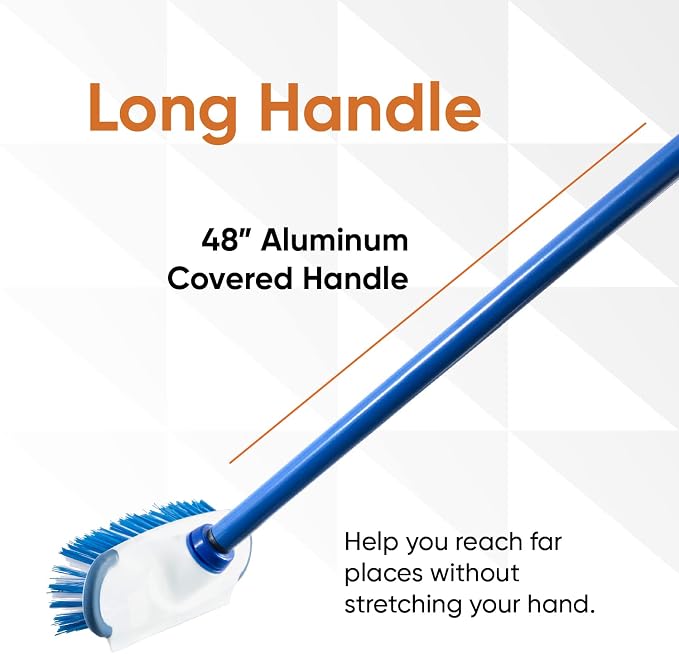 Superio Deck Scrub Brush with Long Handle 48 Inches, Heavy Duty Stiff Bristles Grout Scrubber with Scraper - Cleans Hot Tub, Swimming Pool, Granite Tiles, Bathroom, Patio, Kitchen, Wall and Deck