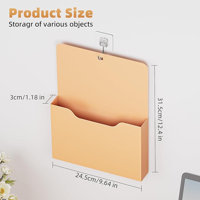 Marbrasse 2 Pack Magnetic File Holder - Paper Holder, Pocket Organizer,Hanging Wall File Organizer Office Supplies Storage, Magazine Mail Organizer Case for Notebooks,Planners,Letter (Orange)