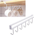 1 Pack Hanging Hooks Rack Under Cupboard Cabinet Cup Holder Kitchen Utensils Holder 6 Hooks Drilling Free Coffee Cups Holder Kitchen Utensil Storage Organizer Hook Rack (White)