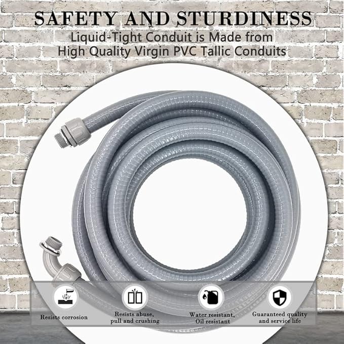 3/4 inch 100Ft Liquid-Tight Conduit Kit, Flexible Non Metallic Electrical Conduit, with 6 Straight and 5 Angle Fittings Included. 3/4" Dia