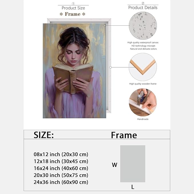Girl Reading Book Lover Art Aesthetic Poster Canvas Wall Art Decoration Living Room Home Decor Bedroom Decoration Poster Framed12x18inch