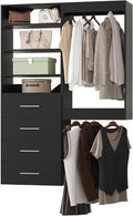 Modular Closet System, 52" Wide Closet Organizer System with Tower and Drawers, Wood Tower Closet Storage for Walk In Closets, Wall Mounted Wardrobe Organizer Kit System, Bedroom, Black