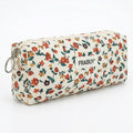Soft Corduroy Pencil Case Pen Pouch Organizer, Small Stationery Bag | Off-white small floralpencil pouch, smooth zipper, daily cosmetics holder, compact organizer for school teen girls, women
