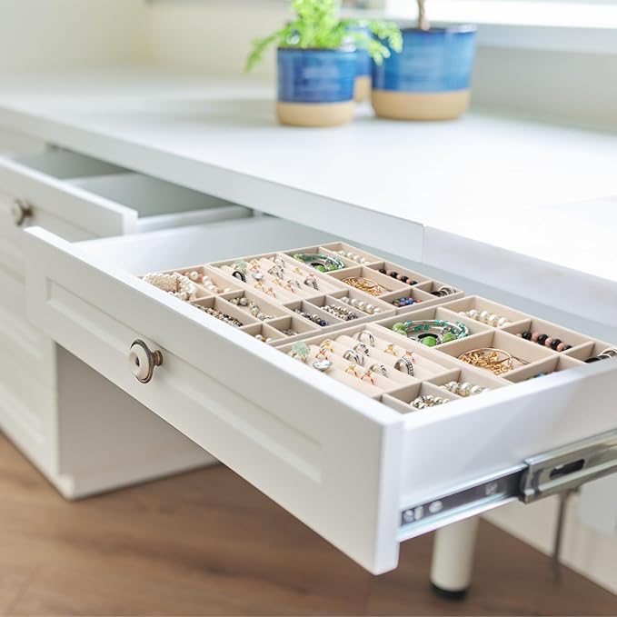 Inbagi 12 Pcs Small Velvet Jewelry Tray Stackable Jewelry Organizer Drawers Insert Divided Storage Display Trays for Earring Ring Brooch Watch Necklace Bracelet 8.3 x 5 x 1 Inches
