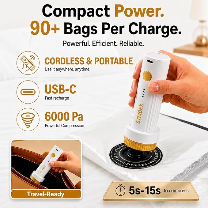 Vacuum Storage Bags with Electric Pump, Travel Vacuum Bags with USB-C Pump, Vacuum Seal Bags for Clothing Travel, Compression Sacks for Suitcase Packing, Reusable Space Saver Bags (16 Pack)