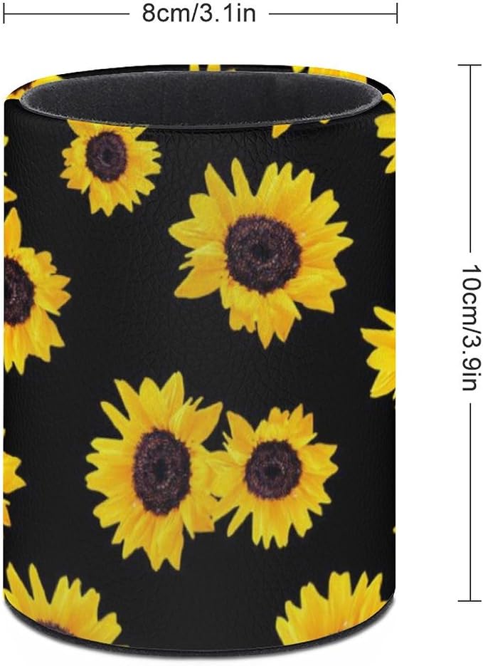 Sunflower Pen Holder Pencil Cup for Desk Organizer | Cute Makeup Brush Holder PU Multifunctional Office Suppliesfor Decor Home Classroom School