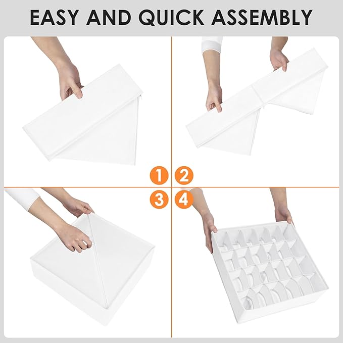 Criusia Drawer Organizer Clothes, 16 Pack Dresser Organizer Bins for Baby Clothes, Underwear Sock, Fabric Closet Organization and Storage Dividers for Nursery Bedroom (96 Compartments, White)