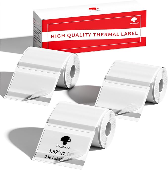 Phomemo Labels- 3 Rolls Thermal Clear Label- M110/M221/M220/M120/M200 Transparent Thermal Paper 1.57"x1.18"(40x30mm)- Sticker Label for Logo/Barcode/Stickers/Address Labels, Total of 690 PCS
