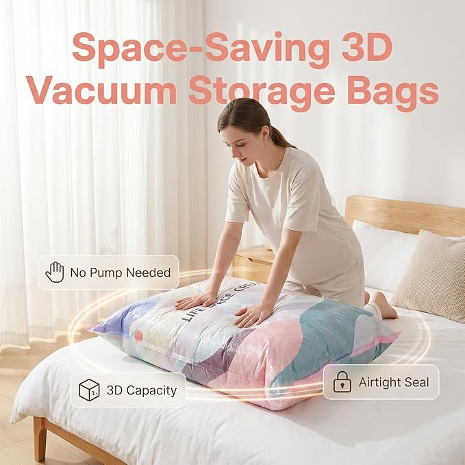 3 Pack No Pump Vacuum Storage Bags,Vacuum Bags for Clothes，Large | Upgraded Large Storage Compression Bags,Comforters,Blankets,Space Saver Bags
