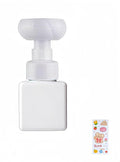 Flower Foam Dispenser Pump Bottle-250ml Reusable Plastic Soap Dispenser for Shampoo, Hand Soap&Bath, Includes Cute Stickers, Perfect for Kids Bathroom Or Kitchen (White)