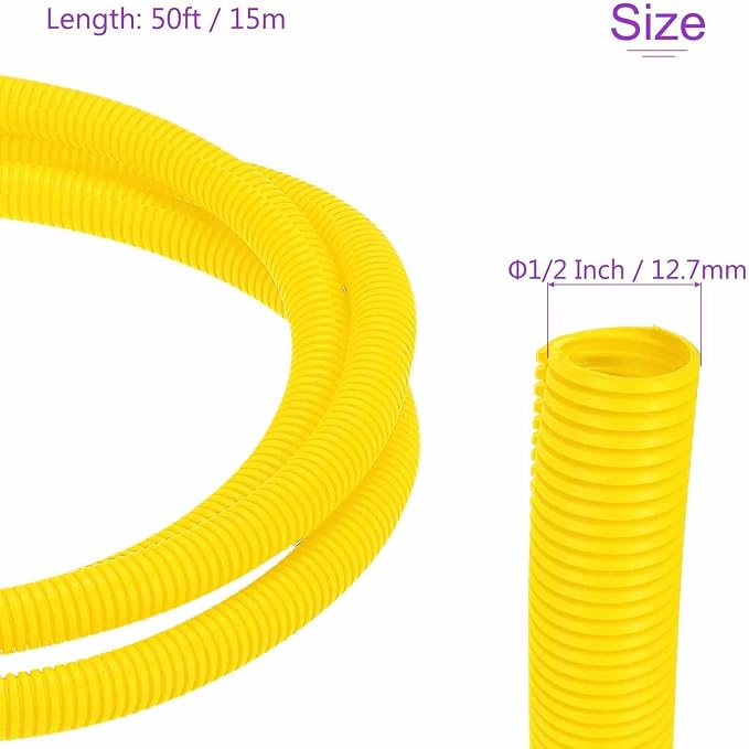 DMiotech 50ft Wire Loom Split Tubing 1/2 Inch(12.7mm) ID, Cord Protectors from Pet Flexible Conduit Cable Management for Office Home Garden, Yellow