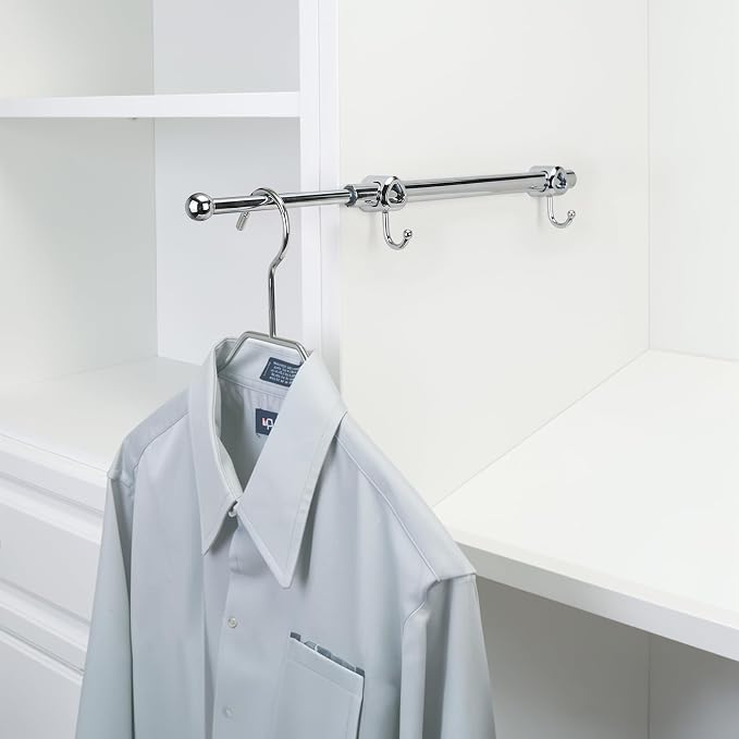 Valet Rod for Closet Pull Out with Hooks, Easy To Install (Chrome, 14 Inch)