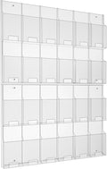 Acrylic Brochure Pamphlet Holder, 24 Clear Wall Mount Display Holders, Trifold Flyer Rack, Literature Storage Rack for Home, Offices, Waiting Room