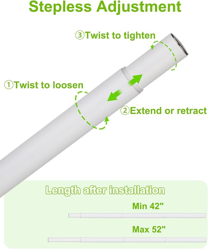 Closet Rod, Adjustable Rod for Hanging Clothes Upgraded Extra Strong, 42 to 52 Inches Clothes Rod for Closet, White