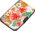 ELFISH Mini RFID Aluminum Wallet Credit Cards Holder Business Card Case Metal ID Case for Men Women(Flower22)
