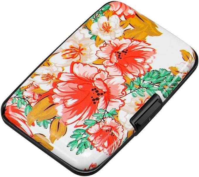 ELFISH Mini RFID Aluminum Wallet Credit Cards Holder Business Card Case Metal ID Case for Men Women(Flower22)