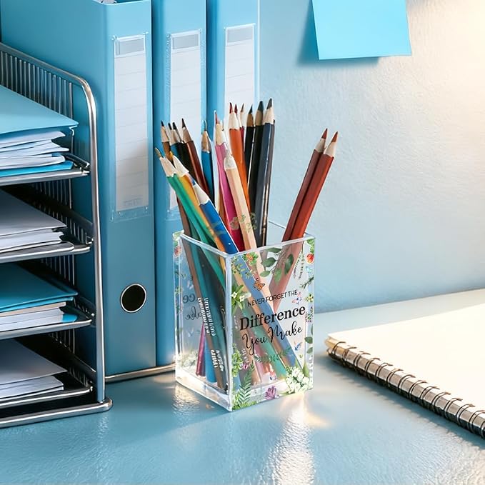 Never Forget The Difference You Make Acrylic Pencil Holder Cup, Farewell Retirement Thank You Gifts for Women Nurse HR, Inspirational Pen Holder for Home Office, Spring Cosmetic Holder Gifts