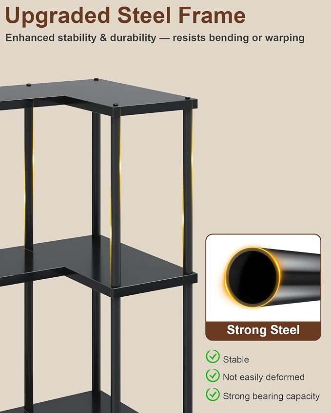 HIGDBFE 5-Tier L-Shaped Corner Bookshelf, 60" Tall Modern Corner Shelf | L-Shape Corner Fits Living Room, Bedroom, or Home Office Corners, 5 Open Shelves, Display Rack for Books, Plants, and More