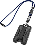LIUGX Badge Holder with Breakaway Lanyard, Carbon Fiber-Texture, 6 Cards | American Flag, Quick Release Detachable Buckle, Metal Clip, Heavy Duty ID Card Holder, for Work, Office, Easy to Use, Blue