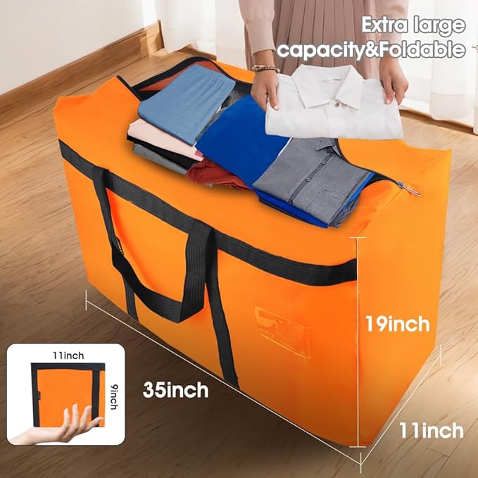 CIVJET 4 Pack Moving Bags Heavy Duty Extra Large 90L, College Packing Bags for Moving Clothes, Moving Supplies & Boxes with Zippers and Handles, Storage Bags Moving Totes Camping Essentials (Orange)