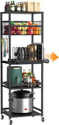 Housolution 5 Tier Kitchen Storage Cart with Fruit Basket Pot Lid Organizer | Versatile Storage, Pull-Out Cutting Board Rack, 4 Lockable Swivel Wheels, Wooden Top, for Kitchen, Pantry, Bathroom, Black