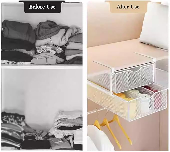 Pull Out Cabinet Storage Basket,Stackable Detachable Baskets Closet Organiser,Easy Pull Out Drawer Dividers for Closet,for Kitchen Office Wardrobes Cupboard Storage(White,37x22x12.5cm)