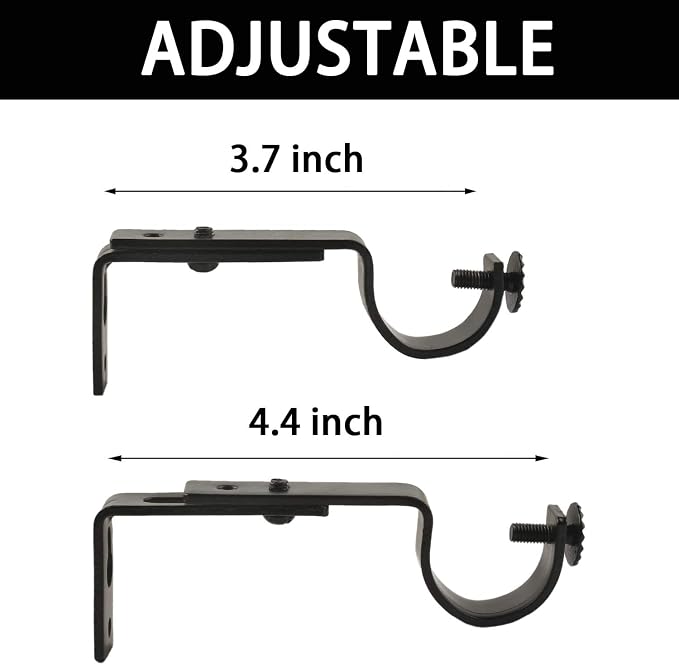 Eau 10 Pieces of Adjustable Black Curtain Rod Brackets, Heavy Duty Single Curtain Rod Holders for Maximum 1 Inch Rod, Wall-Mounted