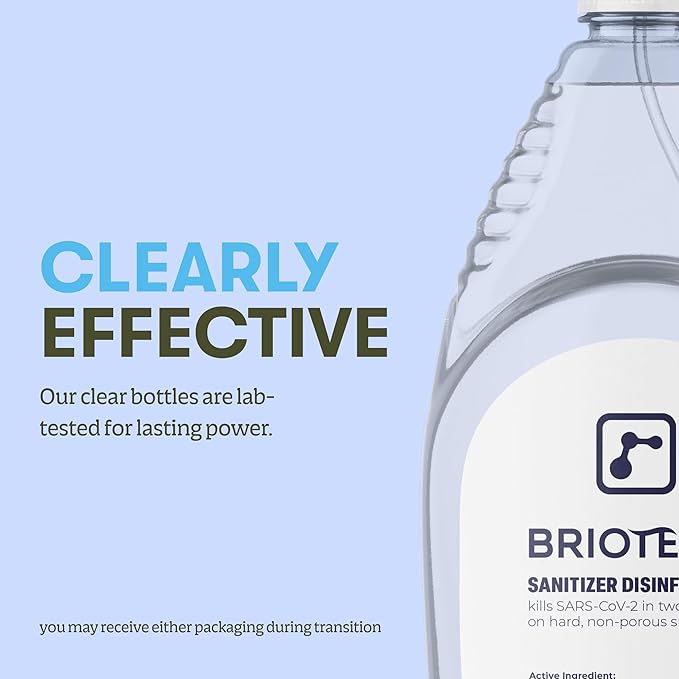 BRIOTECH Sanitizer Disinfectant Hypochlorous Spray, Kill 99.99% of Viruses & Bacteria, Control Mold, Eliminate Odor, Gentle for Nurseries, Food Contact Surface Sanitizer, 2 fl oz Travel Size