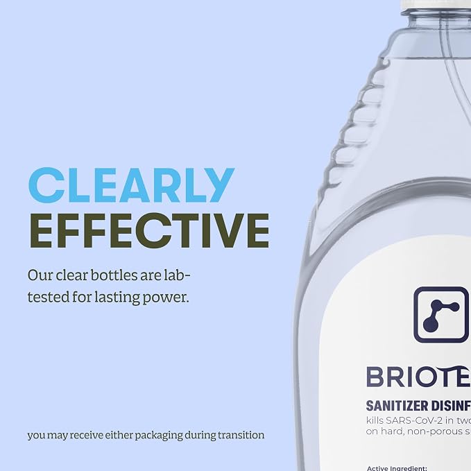 BRIOTECH Sanitizer Disinfectant Hypochlorous Spray, Kill 99.99% of Viruses & Bacteria, Control Mold, Eliminate Odor, Gentle for Nursery & Play Rooms, Food Contact Surface Sanitizer, 4 fl oz (2 Pack)