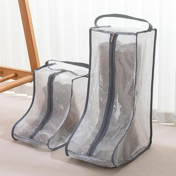 2 Set Black Edge Shoe Storage,Portable Short Boots Storage&Protector Bag | Protector Bag, Shoe Dust Bags & Sleeves for Travel,Clear Boots Cover, Shoes Packing Organizers for Adult Sneakers