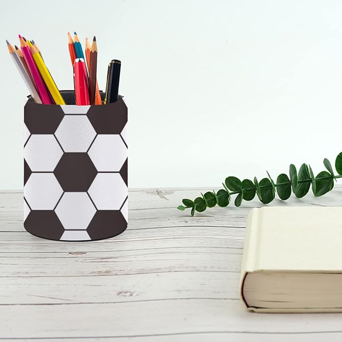 Soccer Ball Pen Holder Pencil Cup for Desk Organizer | Cute Makeup Brush Holder PU Multifunctional Office Suppliesfor Decor Home Classroom School