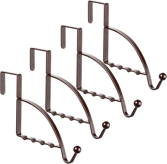 Hotop 4 Pieces Over the Door Hooks Hanger Multi Hanging Storage Organizers Valet Hooks for Coats Clothes Hoodies Hats Scarves Purses Keys Bath Towels Robes and More (Bronze)