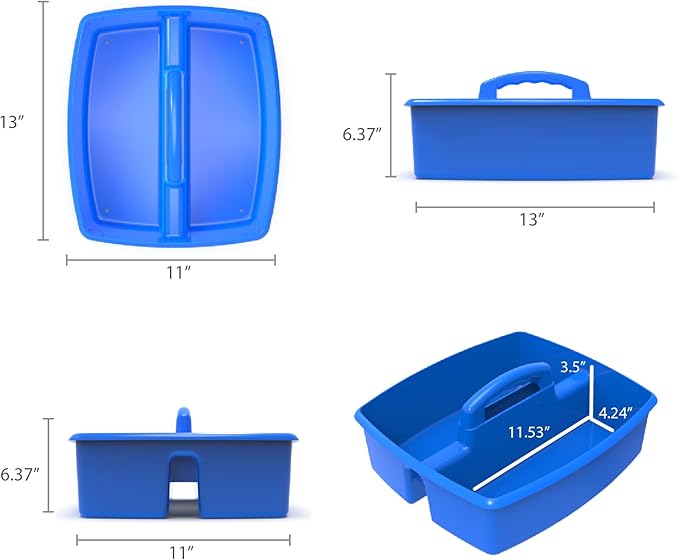 Storex 2-Compartment Large Craft Caddy – Multipurpose Classroom Organizer with Handle, Assorted Colors, 6-Pack (00948A06C)