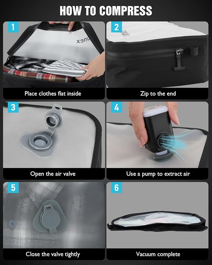 Gonex Vacuum Travel Bags with Pump, Reusable, 2-Pack | Transparent Window, Waterproof TPU, Wide Opening, Built-in Handle, Airtight Valve, Carry-on Compatible