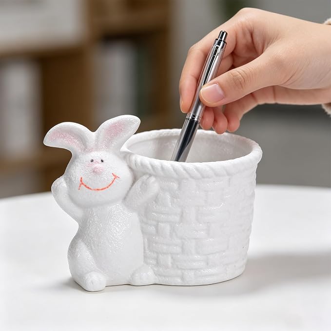 Ceramic Rabbit Shaped Pen Pencil Holder for Desk Decoration Accessories Rabbit Decor Makeup Brush Pen Cups Office School Ideal Gifts for Women, Mom or Birthdays