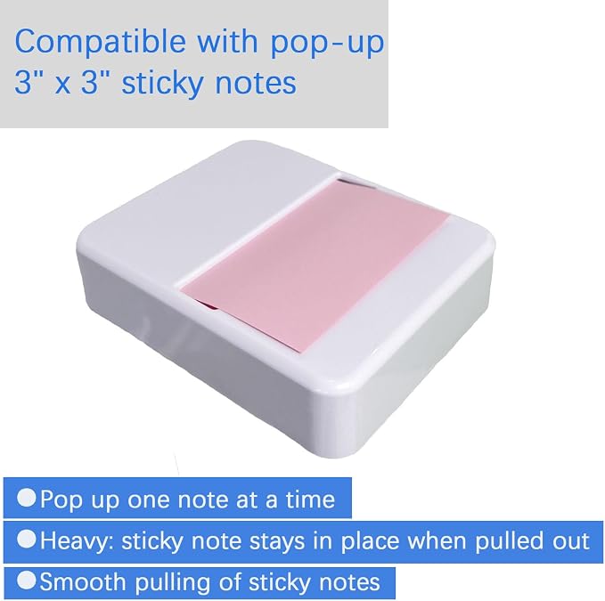 Notes Dispenser 3 x 3 inches Sticky Note Holder with 100- Sheet Pad Notes | 3 x 3 inches, White, Pink sticky note paper，Non-Slip Base Notes Container Dispensing for Home, Office & School Use