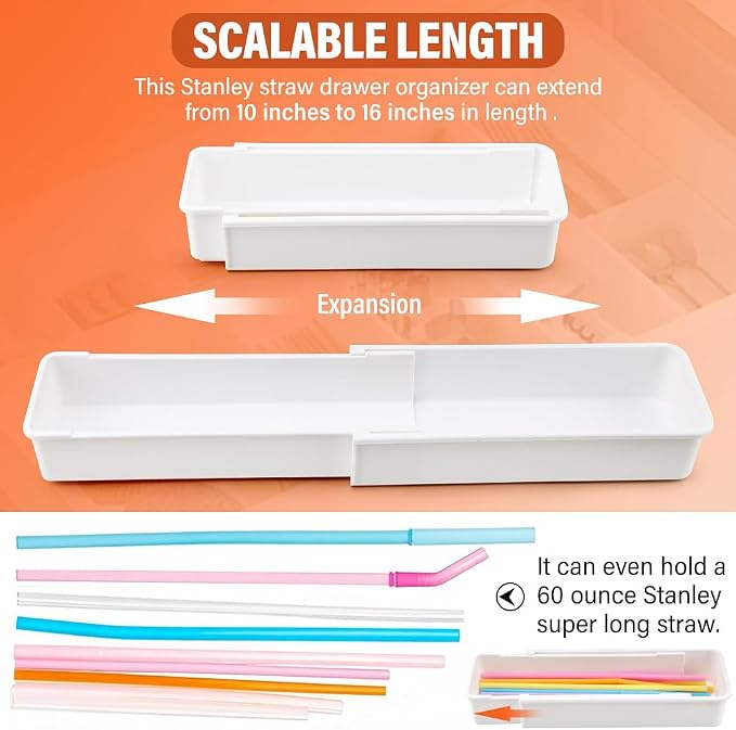 Expandable Straw Organizer – Drawer Insert for Extra Long Straws, Fits Long Straws