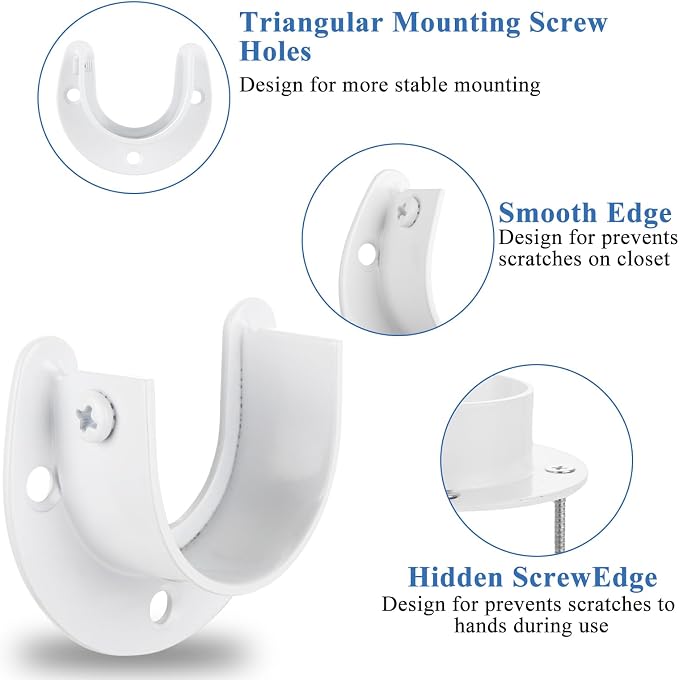 10 Pack Closet Rod Brackets, 1-1/2" Diameter Closet Pole Sockets, Stainless Steel Closet Rod Holders, U Shaped Closet Pole Socket Opening Flange Rod Bracket with Screws, Curtain Rod Holder