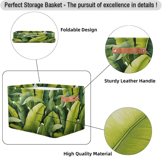 Cube Storage Bins for Shelves, Banana Leaf Collapsible Fabric Toys Storage Basket Box with Handles for Home Office Bedroom Closet