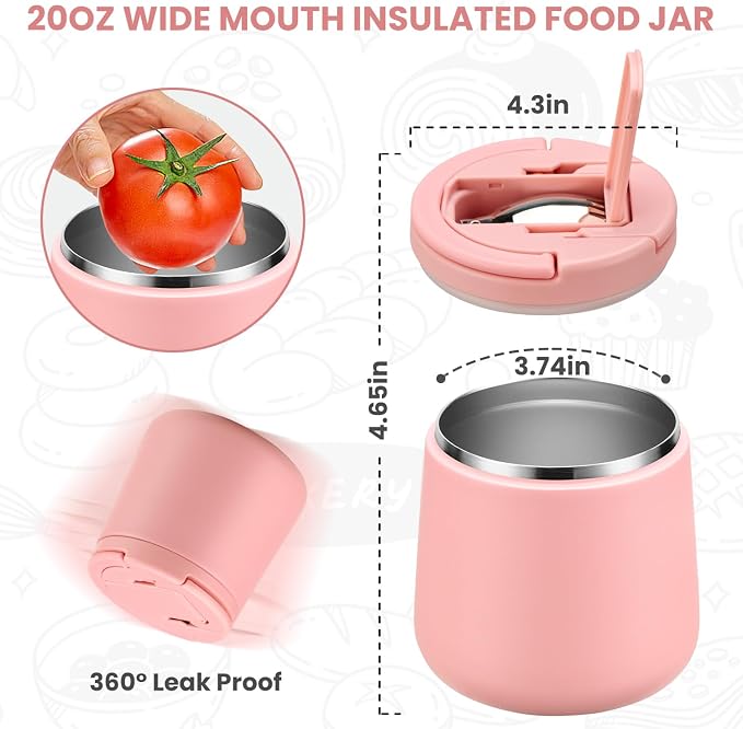 Itslife 20oz Vacuum Insulated Soup Thermo for Hot Food, Kids Lunch Container with Leakproof Buckle Lid, Wide Mouth Stainless Steel Food Jar with Spoon