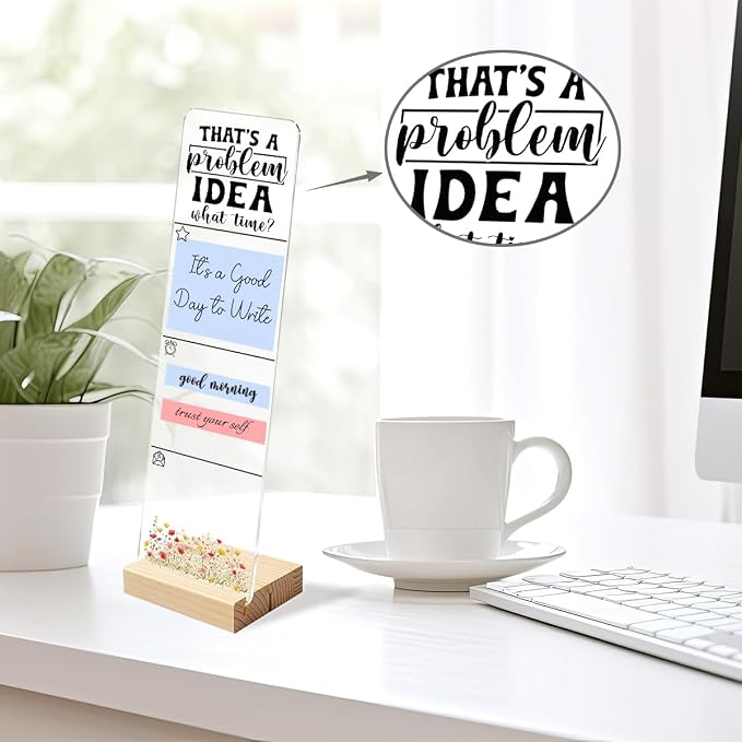 Sticky Note Holder, Monitor Memo Board, Acrylic Post It Note Holder with Wooden Base, Includes 200 Notes, Desk Organizer Funny Party Quote