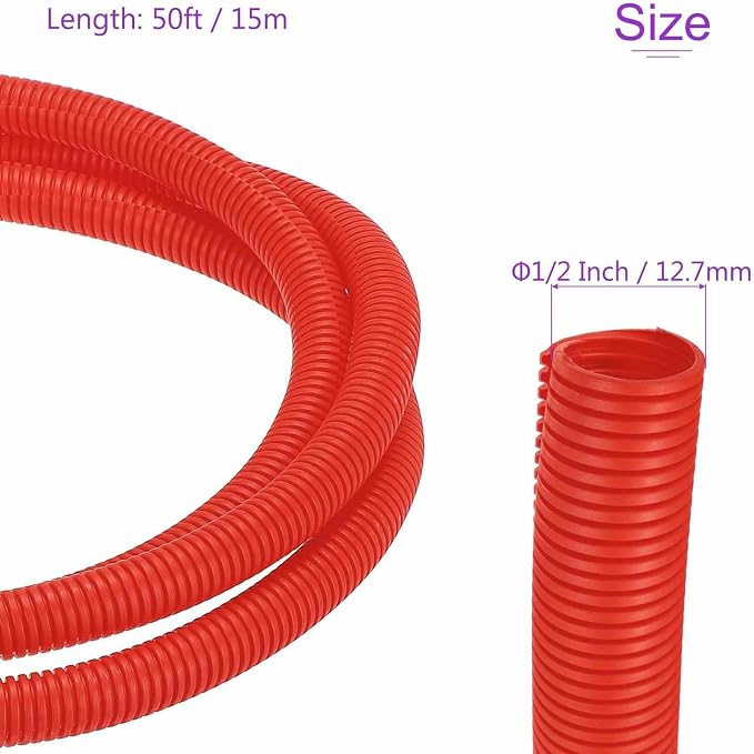 DMiotech 50ft Wire Loom Split Tubing 1/2 Inch(12.7mm) ID, Cord Protectors from Pet Flexible Conduit Cable Management for Office Home Garden, Red