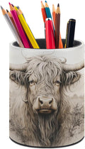Highland Cow Pen Holder Pencil Cup for Desk Organizer | Cute Makeup Brush Holder PU Multifunctional Office Suppliesfor Decor Home Classroom School