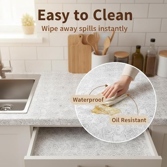 Coavas Shelf and Drawer Liner, Non Slip Extra Grip Non Adhesive Waterproof Thickened Cabinet Mat, Easy Cut for Kitchen Pantry Bathroom Dresser Cupboard (White, 12IN X 20 FT)