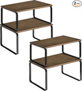 HOOBRO Cabinet Organizer Shelf, Set of 4 Kitchen Counter Shelves, Expandable Kitchen Storage, Stackable Bamboo Spice Rack, for Kitchen, Countertop, Office Desk, Bathroom, Mocha and Black CB30TLP201