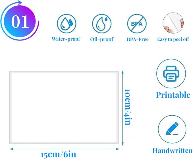 100 4" x 6" Organizing Labels for Storage Bins White Blank Large Label | Organization Name Stickers for Containers Box Bin Kitchen Storage, Moving Shipping Packing , Proof-Water/Oil, Sticky